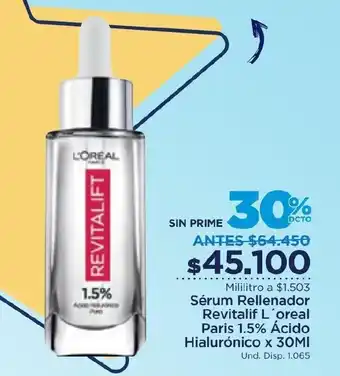 FarmaTodo Sérum Rellenador Revitalif L'Oreal Paris 1.5% Ácido Hialurónico x 30ml oferta