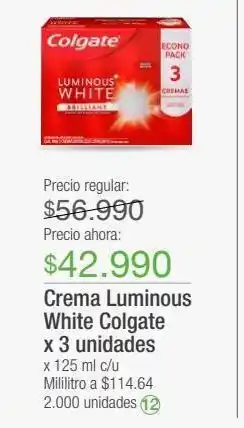 Jumbo Crema dental colgate luminous white x 3un oferta