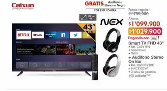 Metro Smart tv fhd 43" caixun + audifono stereo on ear nex oferta