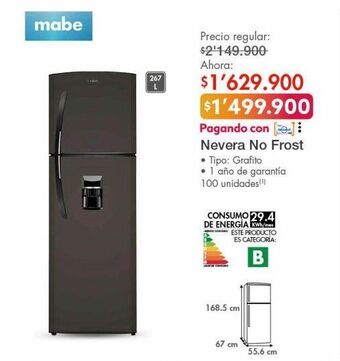 Metro Nevera no frost mabe oferta