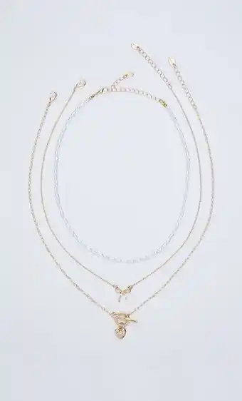 Set 3 collares lazo, perlas y corazón