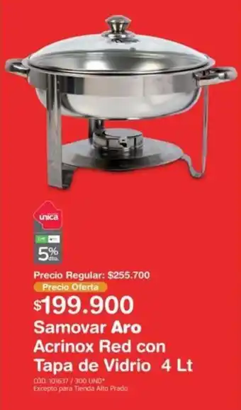 Makro Samovar Aro Acrinox Red con Tapa en Vidrio 4lt oferta