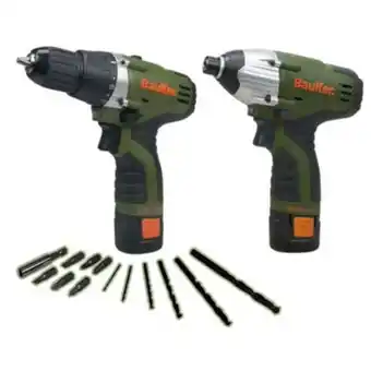 Combo taladro rotación 3/8-pulg 12v + atornillador de impacto 1/4-pulg 12v i-l bauker