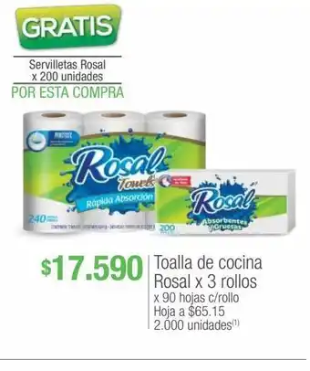 Jumbo Toalla de cocina rosal x 3 rollos x 90 hojas c/rollo oferta