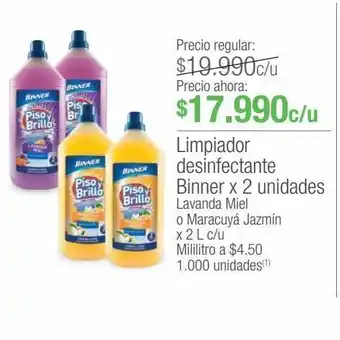 Jumbo Limpiador desinfectante binner x 2 unidades lavanda miel o maracuyá jazmín x 2 l c/u oferta