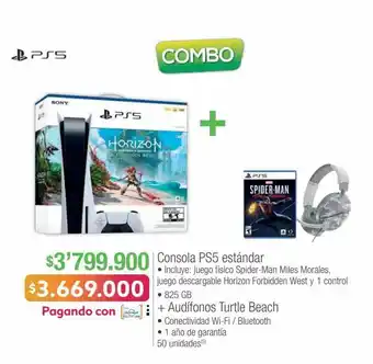 Jumbo Consola ps5 estándar • incluye: juego físico spider-man miles morales, juego descargable horizon forbidden west y 1 control • oferta