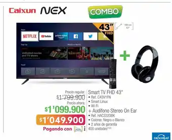Jumbo Caixun smart tv fhd 43" • ref. c43v1fn • smart linux • wi-fi + audífono stereo on ear • ref. hac3323bk oferta
