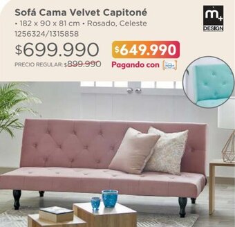 Easy Futon velvet capitone 182x90x81 rosado oferta