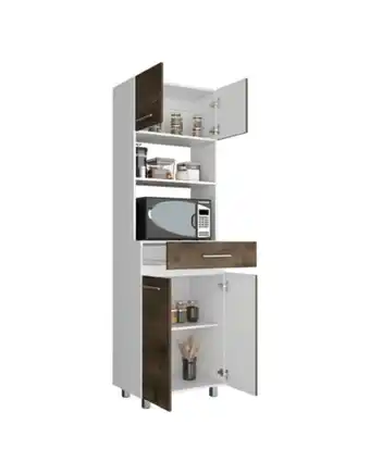 Flamingo Módulo microondas prada, nogal y blanco, con rodachinas y variedad de entrepaños oferta