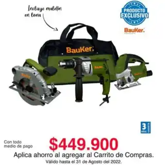 Constructor Combo taladro percutor 1/2-pulg 750w + sierra circular 7.1/4-pulg 1500w + sierra caladora 570w + maletín bauker oferta