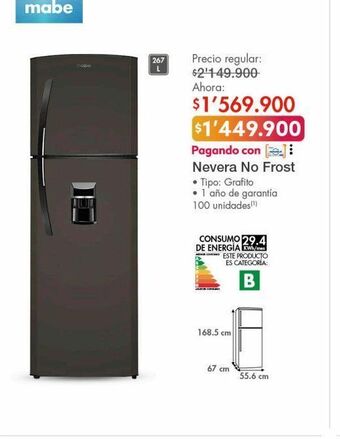 Metro Nevera no frost mabe oferta