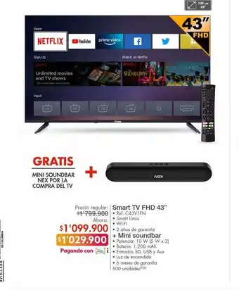 Metro Smart tv fhd 43" + mini soundbar oferta