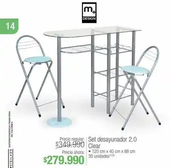 Jumbo Set desayunador 2.0 clear • 120 cm x 40 cm x 88 cm oferta