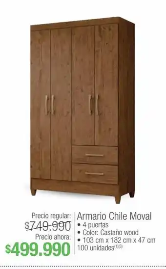 Jumbo Armario chile moval • 4 puertas • color: castaño wood • 103 cm x 182 cm x 47 cm oferta