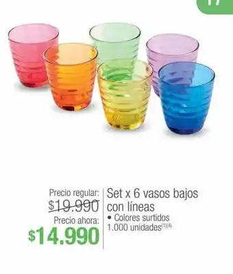 Jumbo Set x 6 vasos bajos con líneas • colores surtidos oferta