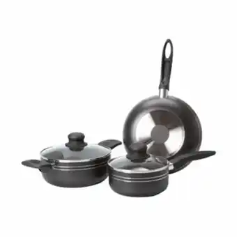 Alkosto Batería de cocina 5 piezas free home antiadherente tapa de vidrio negro oferta