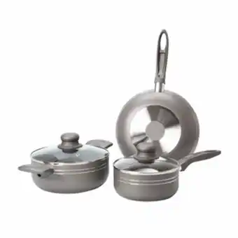 Alkosto Batería de cocina 5 piezas free home antiadherente tapa de vidrio gris oferta