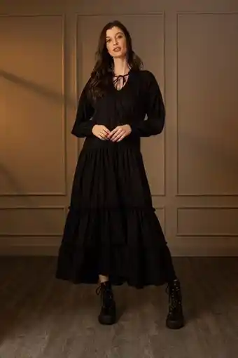 Vélez Vestido maxi largo vallejo para mujer escote en v negro oferta