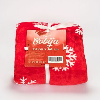 Panamericana Cobija roja de 130 x 160 cm con copos de nieve blancos oferta