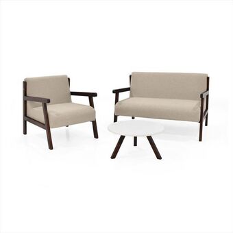 Éxito Sala segovia tela beige + mesa centro charlotte blanco oferta