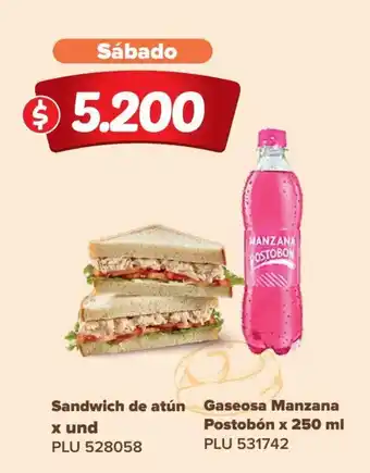 Surtimax Sandwich de Atun x und + Gaseosa Manzana Postobon x 250 ml oferta