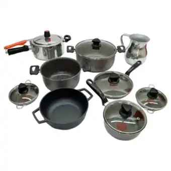 Alkosto Batería de cocina 14 piezas imusa antiadherente con tapa de vidrio talent oferta