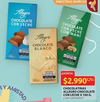 Ara Chocolatinas Allegro Chocolate Con Leche x 100 G oferta