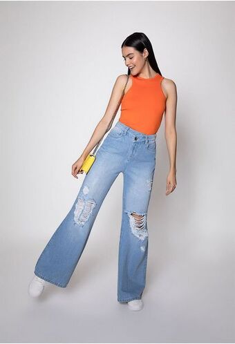 ELA Jeans palazo tiro alto con rotos. oferta