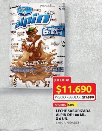 Ara Leche Saborizada Alpin de 180 ml x 6 Un oferta