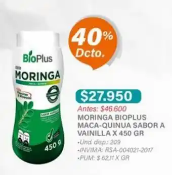 Moringa Bioplus Maca-Quinua Sabor a Vainilla x 450 gr