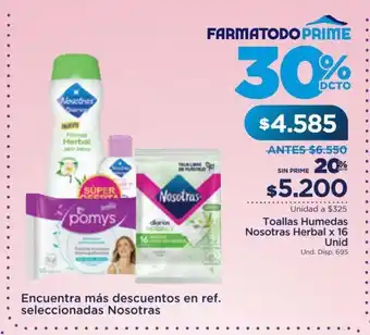 FarmaTodo Toallas Humedas Nosotras Herbal x 16 Unid oferta