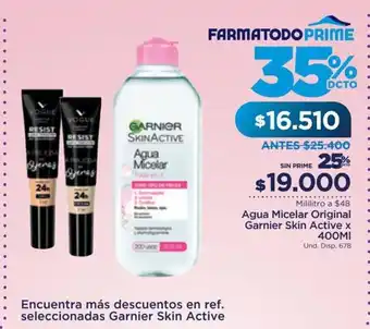 FarmaTodo Agua Micelar Original Garnier Skin Active x 400 ml oferta