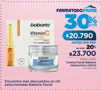 FarmaTodo Crema Facial Babaria HIaluronico x 50 ml oferta