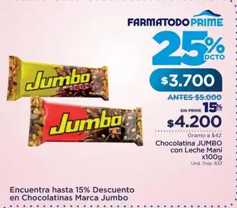 FarmaTodo Chocolate Jumbo con Leche Mani x 100g oferta