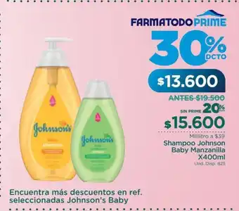 FarmaTodo Shampoo Johnson Baby Manzanilla x 400 ml oferta