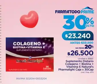 FarmaTodo Suplemento Dietario Colageno + Biotina + Vitamina E Natural's Pharmalight Caja x 30 Cap oferta
