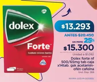 FarmaTodo Dolex forte nf 500/65mg tab caja x 14 tab gsk acetaminofen cafeina oferta