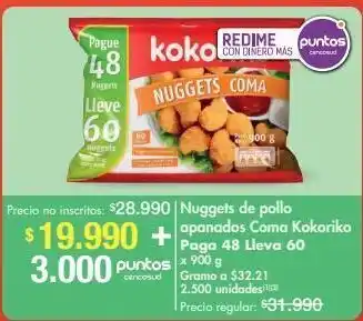 Metro Nuggets de pollo apanados coma kokoriko paga 48 lleva 60 x 900 g oferta