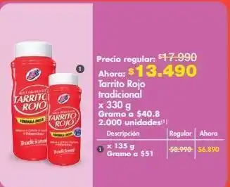 Metro Tarrito rojo tradicional x 330 g oferta