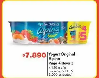 Metro Yogurt original alpina paga 4 lleva 5 x 150 g c/u oferta