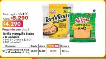 Metro Tortilla matequilla bimbo x 8 unidades x 240 g oferta