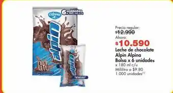 Metro Leche de chocolate alpin alpina bolsa x 6 unidades x 180 ml c/u oferta