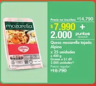 Metro Queso mozarella tajado alpina x 25 unidades x 400 g oferta