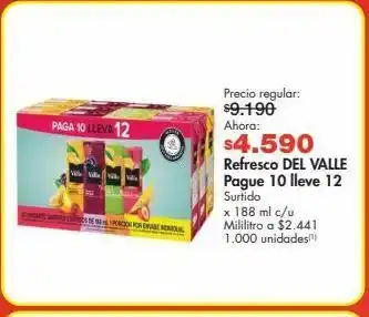 Metro Refresco del valle pague 10 lleve 12 surtido x 188 ml c/u oferta