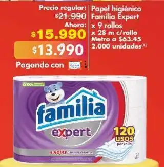 Metro Papel higiénico familia expert x 9 rollos x 28 m c/rollo oferta