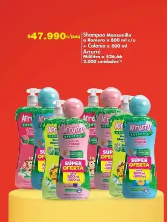Metro Shampoo manzanilla o romero x 800 ml c/u + colonia x 800 ml arrurrú oferta