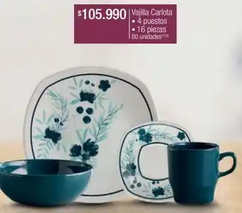 Jumbo Vajilla carlota • 4 puestos • 16 piezas oferta