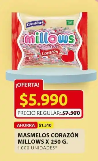 Ara Colombina Masmelos corazon millows x 250g oferta