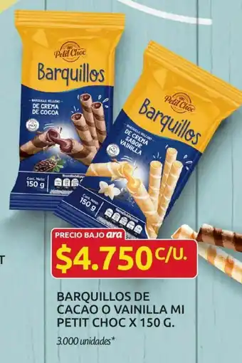 Ara Petit Choc Barquillos de cacao o vainilla x 150g oferta
