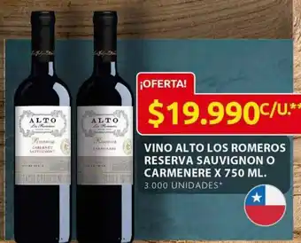Ara Alto vino los romeros reserva sauvignon o carmenere x 750 ml oferta